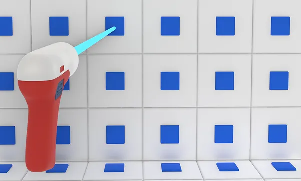 Sensor gun aimed at tile wall