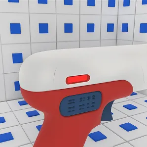 Close-up of the sensor gun near a tile