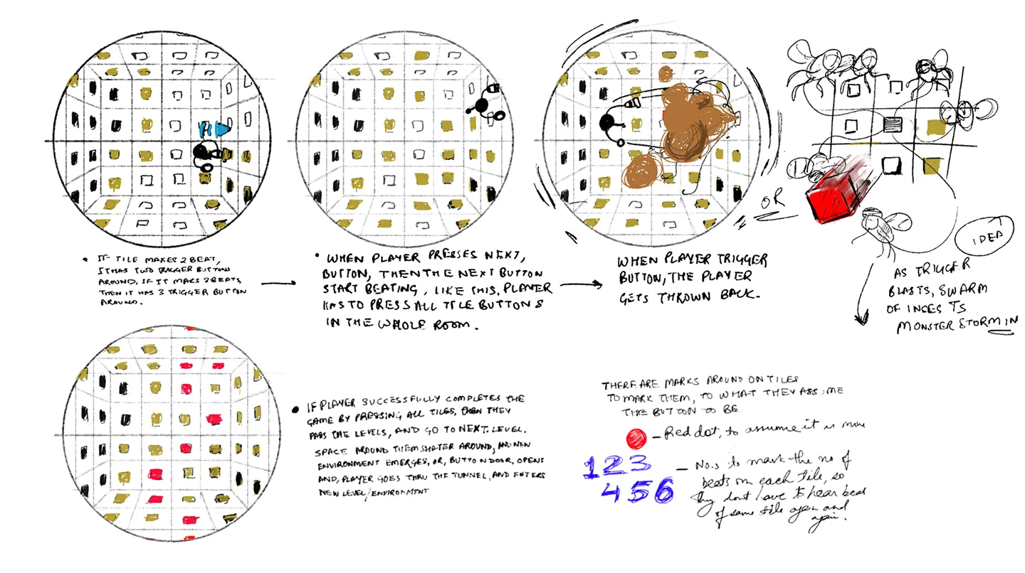 Detailed wireframe diagram of tile states and reveal mechanics